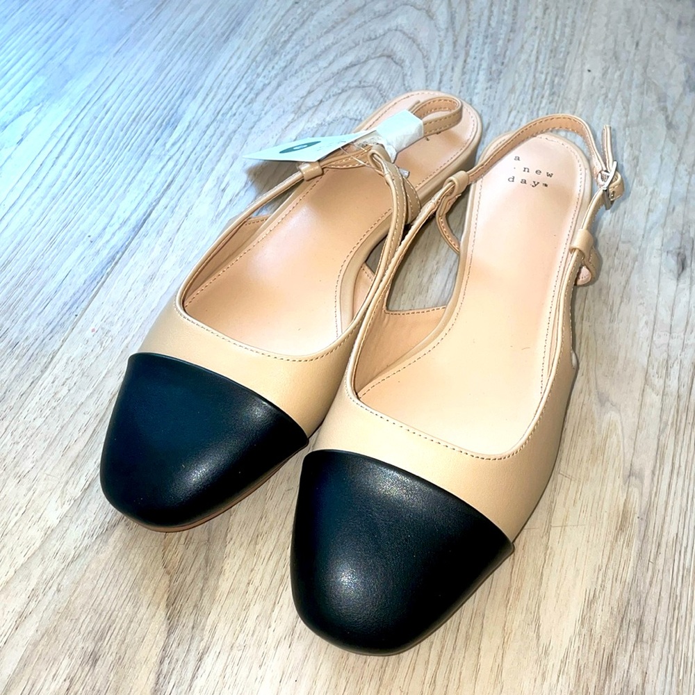 A new day cap toe sling backs modern career shoe tan and black